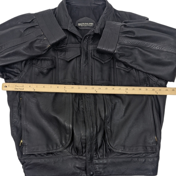 Vintage Leather Bomber Jacket Mens Sz M Aviator Flight Jacket 80s 90s Black - Picture 13 of 15